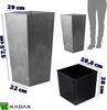 Product image showing different views and dimensions of a planter, with a silhouette of a person for scale. Produktbild-Vorschau
