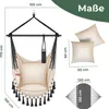 A diagram showing the dimensions of a hanging chair and its accessories. Produktbild-Vorschau