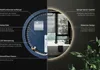 A diagram of a round LED mirror's internal components is shown next to a lifestyle image of the mirror in a bathroom. Náhľad obrázku produktu