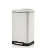 A white pedal trash can with a black base and pedal, isolated on a white background. Produktbild-Vorschau