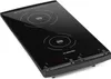 A black double induction cooktop with digital displays and touch controls. Produktbild-Vorschau