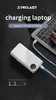A white power bank is shown connected to a laptop, with text overlays highlighting its charging capabilities. Náhled obrázku produktu
