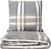 A folded duvet and a pillow with a plaid pattern. Produktbild-Vorschau