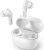 A pair of white Philips in-ear headphones and their charging case are displayed against a white background. Podgląd zdjęcia produktu