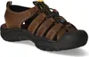 A single brown leather sandal with a black sole and black laces is shown against a white background. Produktbild-Vorschau