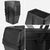 A collage of four close-up images showing different angles and details of black plastic trash bins with lids and handles. Podgląd zdjęcia produktu