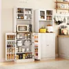 A white kitchen cabinet with various kitchen items and appliances displayed inside and on top. Podgląd zdjęcia produktu