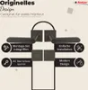 Marketing image showcasing a set of black door handles with square rosettes, accompanied by feature descriptions and icons. Produktbild-Vorschau