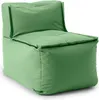 A single green beanbag chair is shown against a white background.