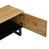 Close-up view of a wooden TV cabinet with one door open, revealing a black shelf. Anteprima dell’immagine prodotto