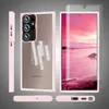 A collage of a pink phone case and screen protector for a Samsung Galaxy S23 Ultra, shown from different angles. Voir les images du produit