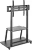 A black mobile TV stand with a shelf and a mount for a television. Náhľad obrázku produktu