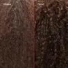 A split image showing a 'before' and 'after' comparison of hair treatment. The left side shows frizzy, unstyled hair, labeled 'PRIMA' (before). The right side shows defined, curly hair, labeled 'DOPO' (after). Voir les images du produit