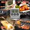 A collage of images showing a digital thermometer used in various cooking scenarios like BBQ, baking, deep frying, and smoking food. Produktbild-Vorschau