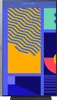 A digital display screen showing a colorful abstract design. Produktbild-Vorschau