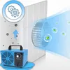 An illustration showing how an air purifier or ozone generator works, with a blue device in the foreground and a fan and filter in the background. Produktbild-Vorschau