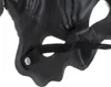 A close-up view of the inside of a black mask, showing the elastic strap attached with a metal rivet. Produktbild-Vorschau