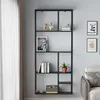 A black metal shelf unit with various decorative items and books on a light gray wall. Anteprima dell’immagine prodotto