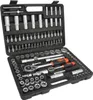 A black toolbox filled with a 108-piece socket wrench set. Podgląd zdjęcia produktu