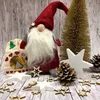 A Christmas-themed arrangement featuring a gnome, a decorative tree, pinecones, and wooden stars on a rustic wooden background. Produktbild-Vorschau