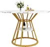 A round dining table with a marble-look top and gold metal legs, set against a white background. Anteprima dell’immagine prodotto