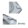 Close-up views of a toilet seat hinge mechanism and a detail of the seat's mounting area, with a brand logo in the corner. Produktbild-Vorschau