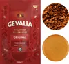 A collage showing a package of Gevalia coffee, a close-up of instant coffee granules, and a close-up of a coffee biscuit. Podgląd zdjęcia produktu