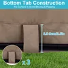 Close-up of outdoor curtains with tabs and a measurement indicator. Produktbild-Vorschau