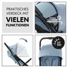 A collage of images showcasing features of a baby stroller, including its canopy, ventilation, and sun protection. Produktbild-Vorschau