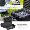 A person is holding a drone case outdoors, with a close-up of the foam interior and a separate shot of the case components. Produktbild-Vorschau