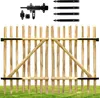 A wooden garden gate with black hardware, set against a white and green background. Náhled obrázku produktu
