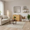 A modern living room with a sofa, coffee table, and a wooden sideboard. Produktbild-Vorschau