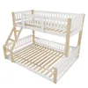 A white and natural wood bunk bed with a ladder, shown from a diagonal angle against a white background. Produktbild-Vorschau
