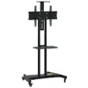 A black TV stand on wheels against a white background. Podgląd zdjęcia produktu