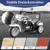 A white electric toy motorcycle with police decals, shown on a road with four different surface examples at the bottom. Náhľad obrázku produktu