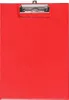 A red clipboard with a silver clip is shown against a white background. Produktbild-Vorschau