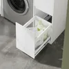 SoBuy Waschmaschinenunterschrank BZR223-WN mit geöffneter Schublade und Wäschepflegeprodukten im modernen Waschraum Productafbeelding-voorbeeld