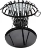 A black metal fire pit with a grill grate and an ash catching tray, shown on a white background. Produktbild-Vorschau