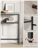 A collage of images showing details of a console table, including its surface, anti-tip hardware, and adjustable feet. Produktbild-Vorschau