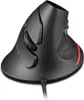 A close-up, studio shot of a black vertical mouse with a red LED light strip on the base. Produktbild-Vorschau