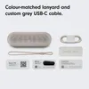 A flat lay of a Beats Pill speaker and its accessories, including a lanyard and USB-C cable, along with informational cards. Náhled obrázku produktu