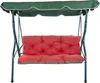 A garden swing with red cushions and a green canopy, isolated on a white background. Produktbild-Vorschau