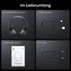 A collage of images showing the contents of a product package, including headphones, cables, and a manual. Produktbild-Vorschau