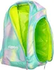 An open backpack with a colorful, tie-dye-like pattern and a bright green interior. Podgląd zdjęcia produktu