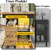 A product image showcasing a dining table with storage features, contrasted with a separate image of a cabinet. The dining table is presented with descriptive text highlighting its features. Produktbild-Vorschau