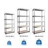 Three metal shelving units of different sizes are displayed side-by-side against a white background. Below each unit, its dimensions and maximum weight capacity are indicated. Produktbild-Vorschau