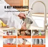 A collage of images showcasing the advantages of a juicer, with a main image of hands washing a juicer component under a faucet. Náhľad obrázku produktu