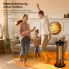 A family is dancing in a living room, with a heater in the foreground and heat waves emanating from it. Produktbild-Vorschau