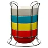 A stack of five colorful bowls in a metal rack. Podgląd zdjęcia produktu