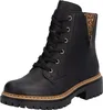 A black lace-up boot with a leopard print accent on the side zipper. Voir les images du produit